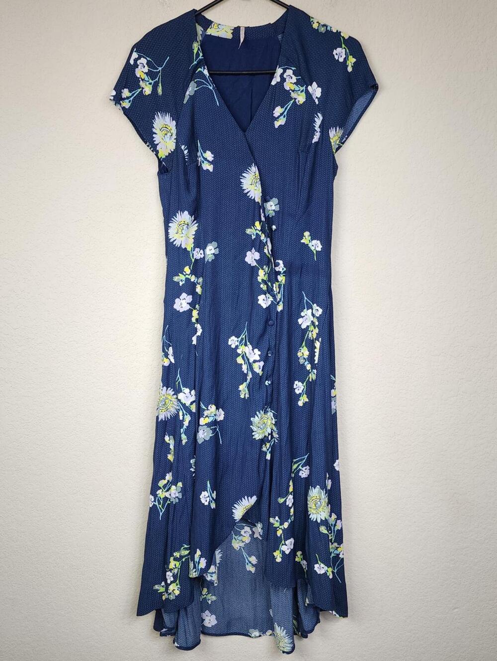 Free People Navy Blue Floral Midi Dress